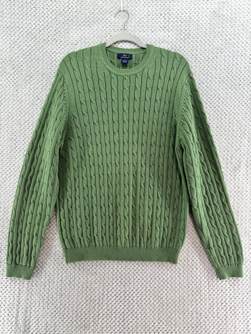 VTG 346 Brooks Brothers Cable Knit Sweater Mens L Green Cotton Fishermen Preppy
